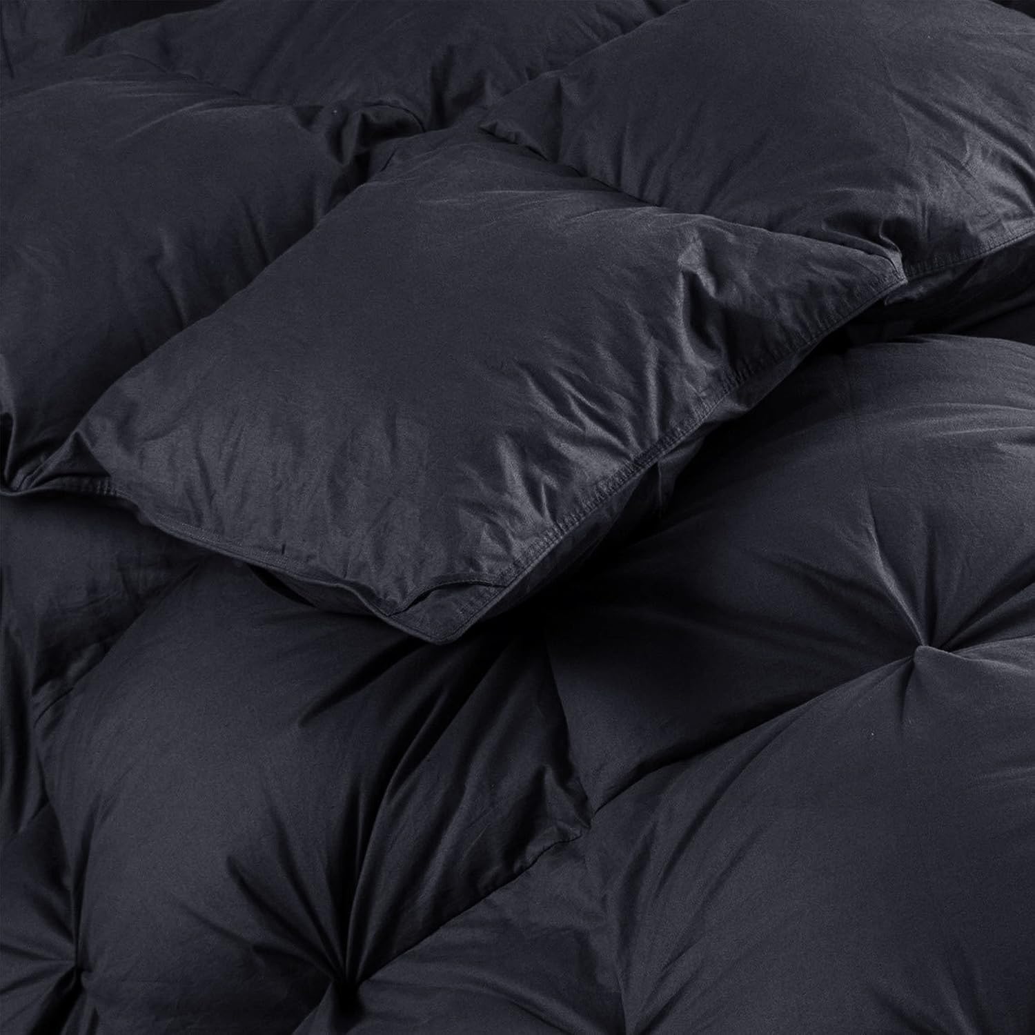 Luxurious All-Season Goose down Feather Fiber Comforter California King Size Duvet Insert, Exquisite Pinch Pleat Design, Premium Baffle Box, 100% Egyptian Cotton Cover, 80 Oz. Fill Weight, Black