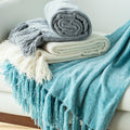 Extra Large Lightweight 108X90 Soft Chenille Throw Bed Blanket for Bedroom with Fringe Tassel, Decorative Blankets and Throws, Cozy Warm Blanket for Men and Women, Blue Oversized King Size