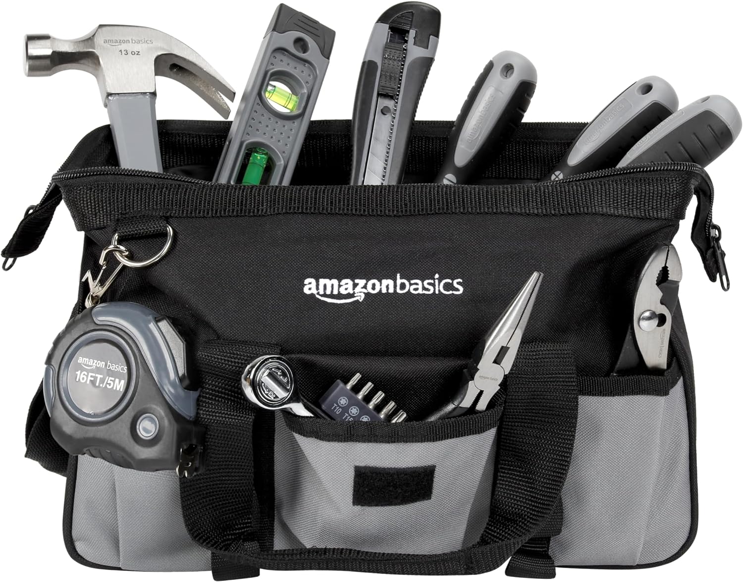 65 Piece Home Basic Repair Tool Kit Set with Bag, Silver, Black