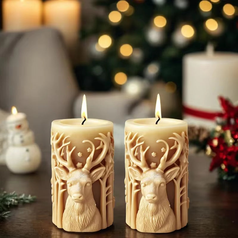 Christmas Tree Carving Pattern Cylindrical Candle Silicone Mold Reindeer Snowflake Cylindrical Elk Candle Mold Christmas Gifts