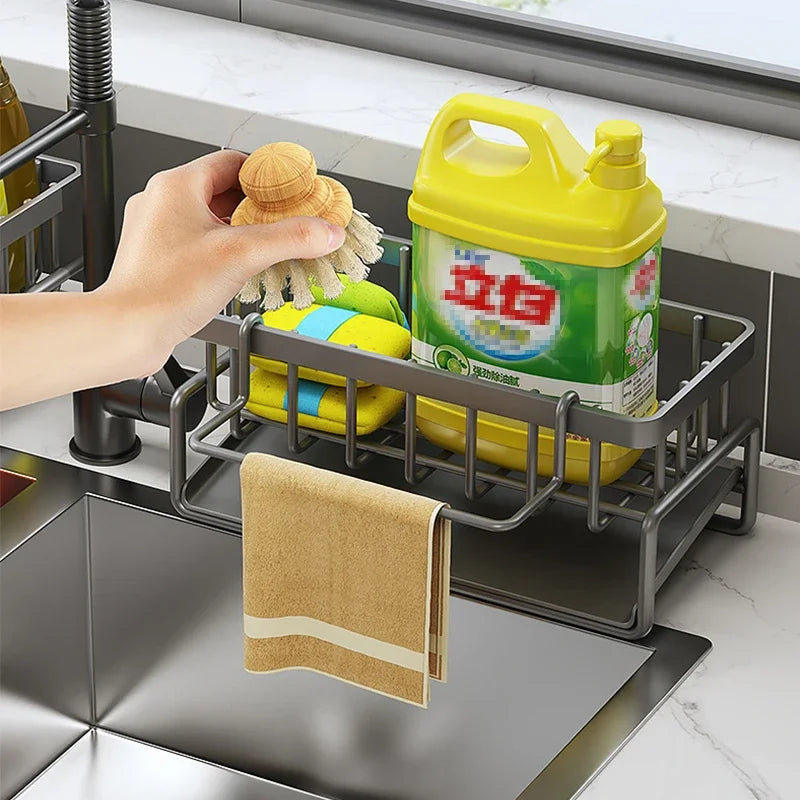 Self-Draining Sink Shelf Stainless Steel Kitchen Sink Drain Rack Soap Sponge Holder Kitchen Sink Organizer Kitchen Organizer