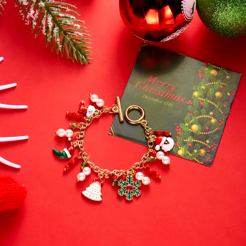 Fashion Christmas Chain Bracelet for Women Sweet Christmas Tree Snowflake Santa Claus Bell Bracelet Xmas Holiday Party Jewelry