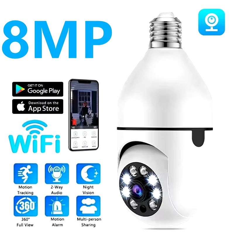 8MP E27 Bulb Wifi Surveillance Camera Wireless Night Video AI Human Detect 4X Zoom Smart Home Security Baby Monitor CCTV Cameras