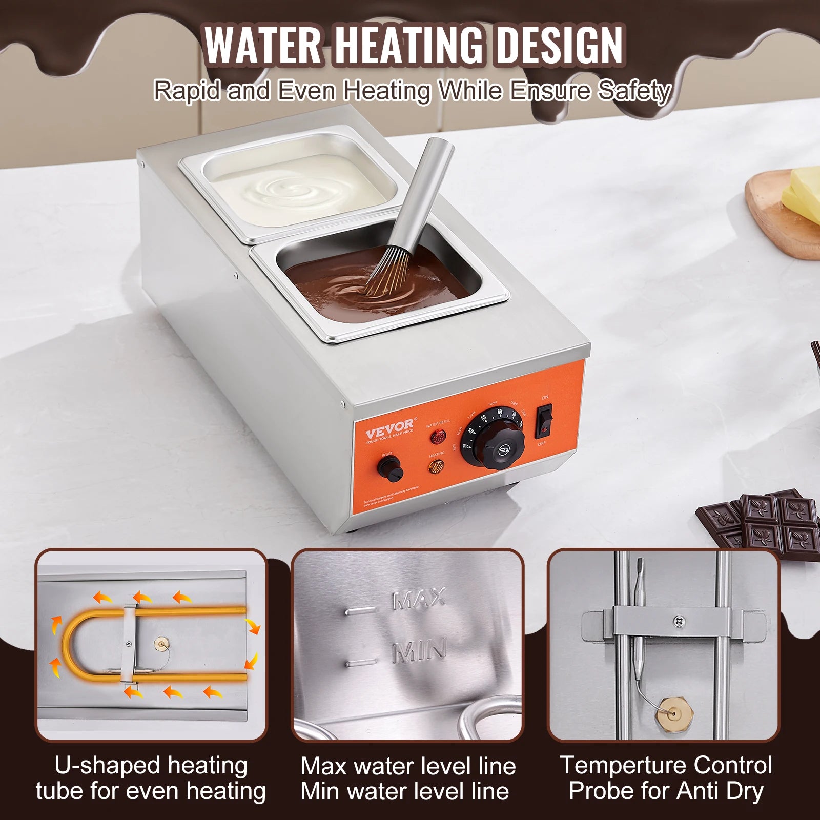 2 3 Tanks Electric Chocolate Tempering Machine Chocolate Cascade Melting Pot for Kitchen Home Appliance