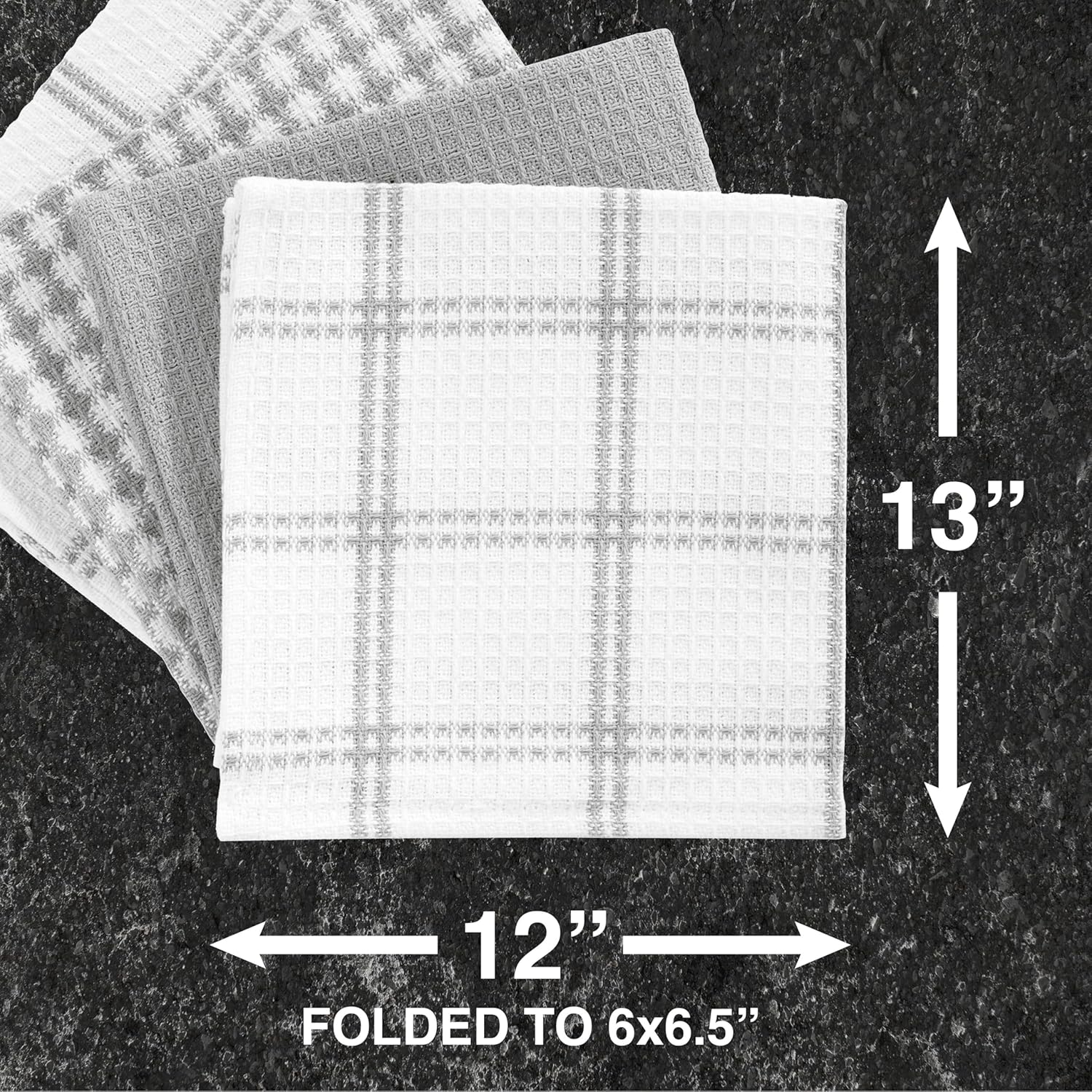 Premium Waffle Dish Cloths: Highly Absorbent, Super Soft - 100% Cotton, 12"X13" Flat Waffle Dish Cloth for Cleaning & Drying, (4-Pack), Grey