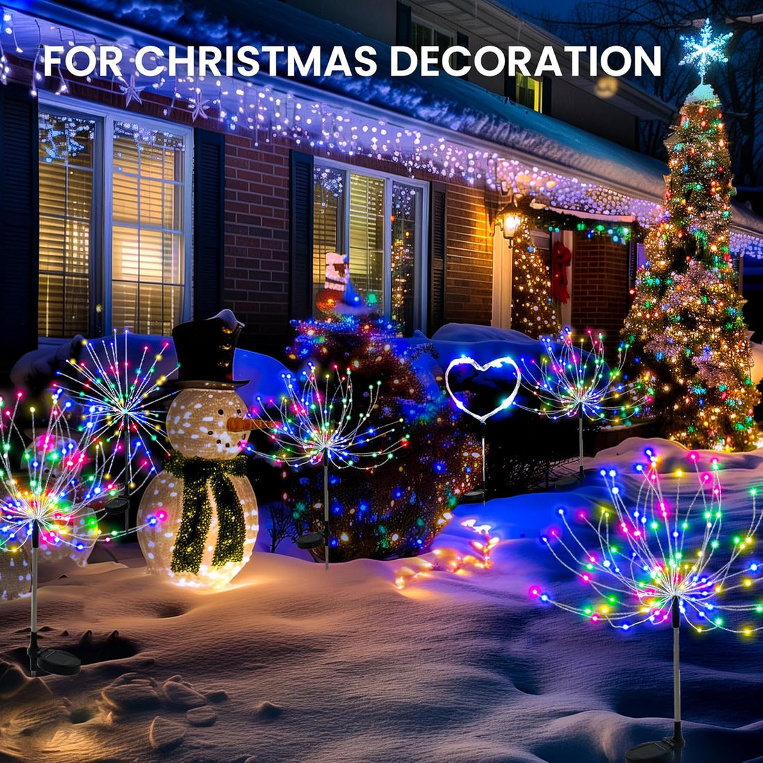 Christmas Garden Decor Solar Outdoor Lights, 120LED Waterproof Colorful Display for Festivals, DIY Fun for Your Festivals, Outdoor Garden, Yard, Flower Pot, Patio, Pathway(2Pack)