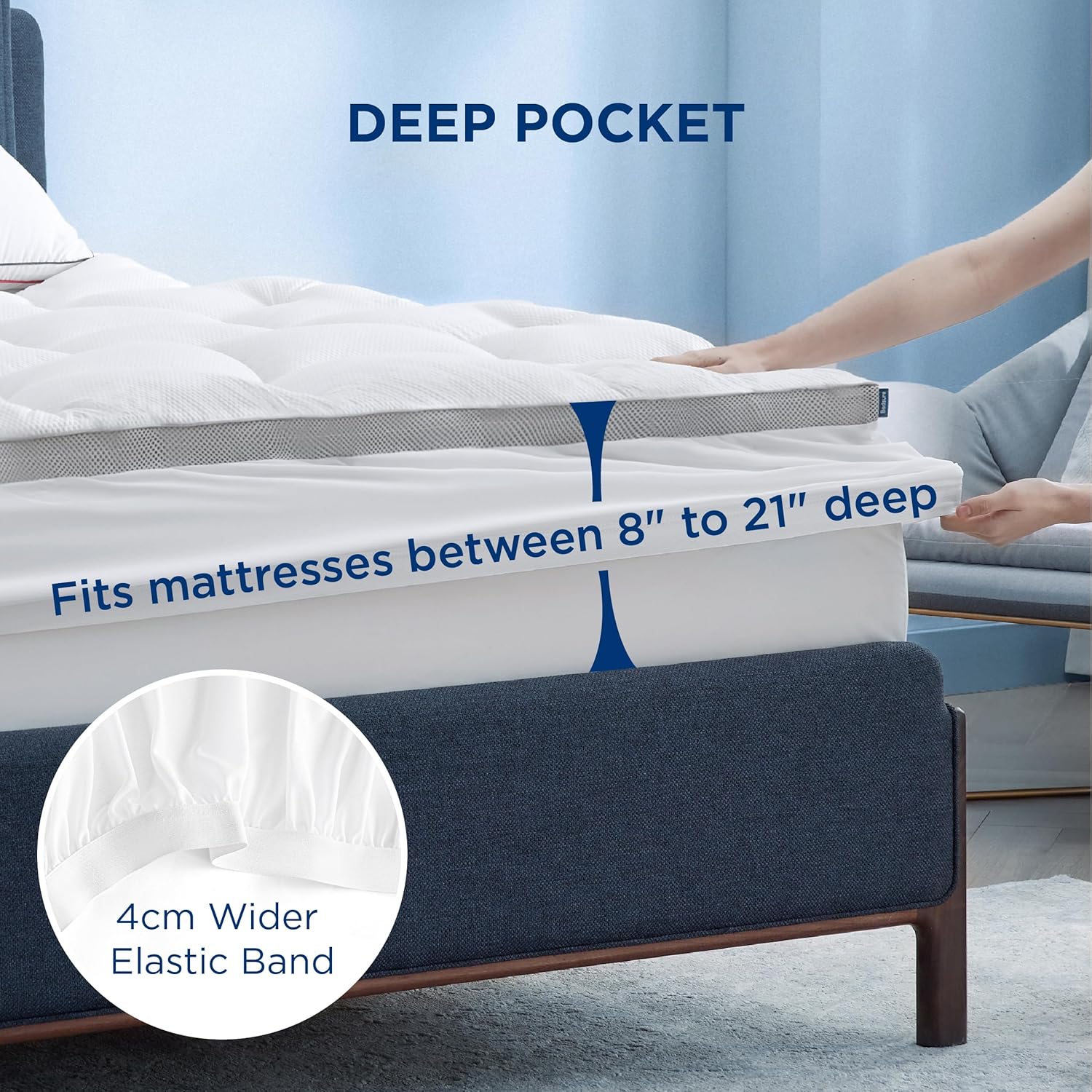 Waterproof Mattress Topper Queen 800GSM Extra Thick Mattress Protector Pillow Top with 8-21" Deep Pocket, Mattress Pad Fitted, Soft Bed Topper for Queen Size Bed