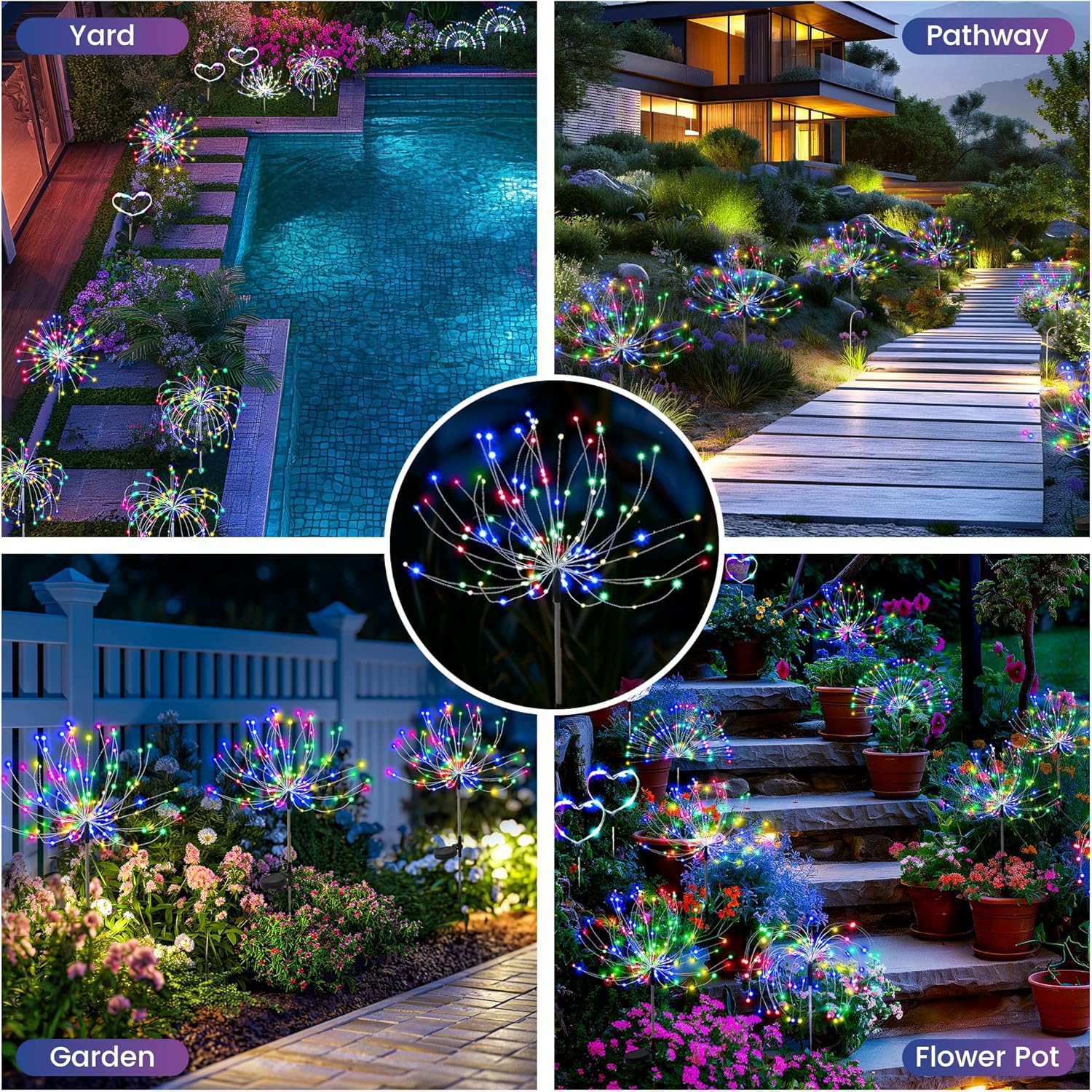 Christmas Garden Decor Solar Outdoor Lights, 120LED Waterproof Colorful Display for Festivals, DIY Fun for Your Festivals, Outdoor Garden, Yard, Flower Pot, Patio, Pathway(2Pack)