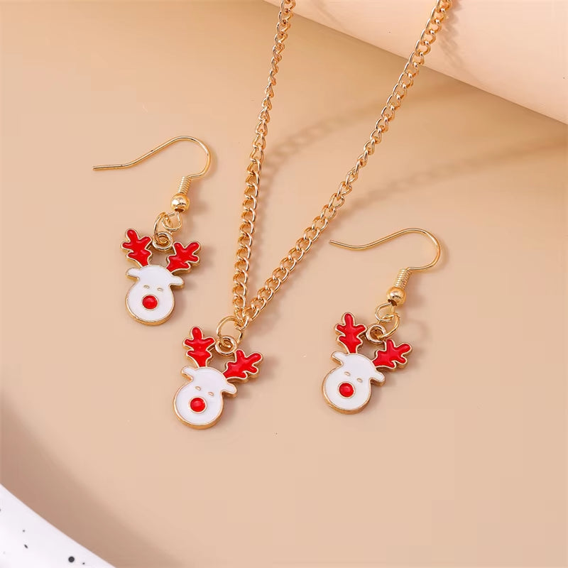 Fashion Christmas Necklace Earrings Jewelry Set for Women Christmas Tree Hat Deer Necklace Girls Party Festival Jewelry Gifts