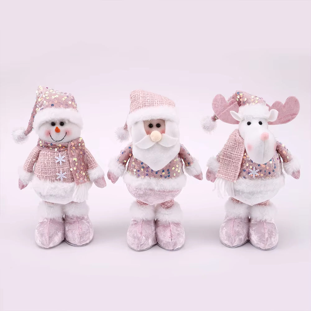 1Pc-New Santa Claus Snowman Elk Pink Sequin Telescopic Doll Merry Christmas Decorations Window Props Matching Supplies Ornaments