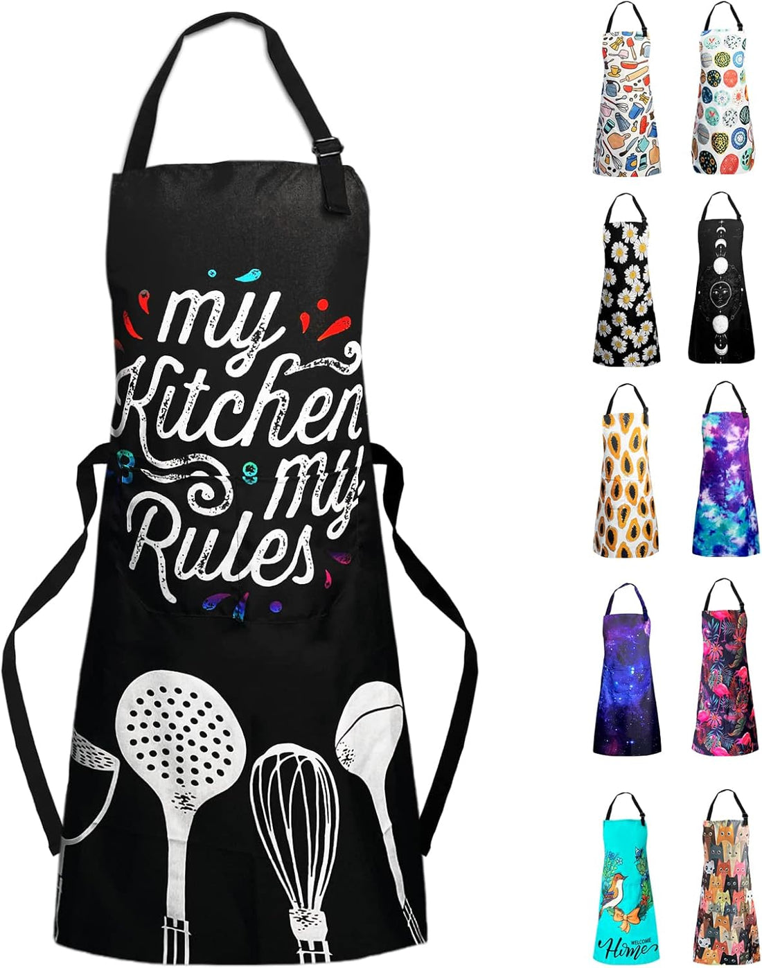 Adjustable Waterproof Apron Bib Apron with 2 Pockets Cooking Kitchen Aprons for Women Men Chef