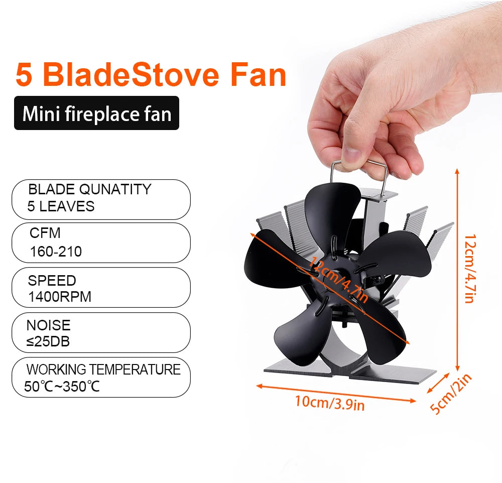 Mini Stove Fan Heat Powered Fireplace Fan Log Wood Burner Eco-Fan Quiet 5 Blade Fireplace Fan Home Winter Warm Heat Distribution