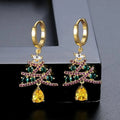 Fashion Christmas Tree Zircon Crystal Star Silver Color Earrings Stud Dangle Xmas Jewelry Women Party Gift