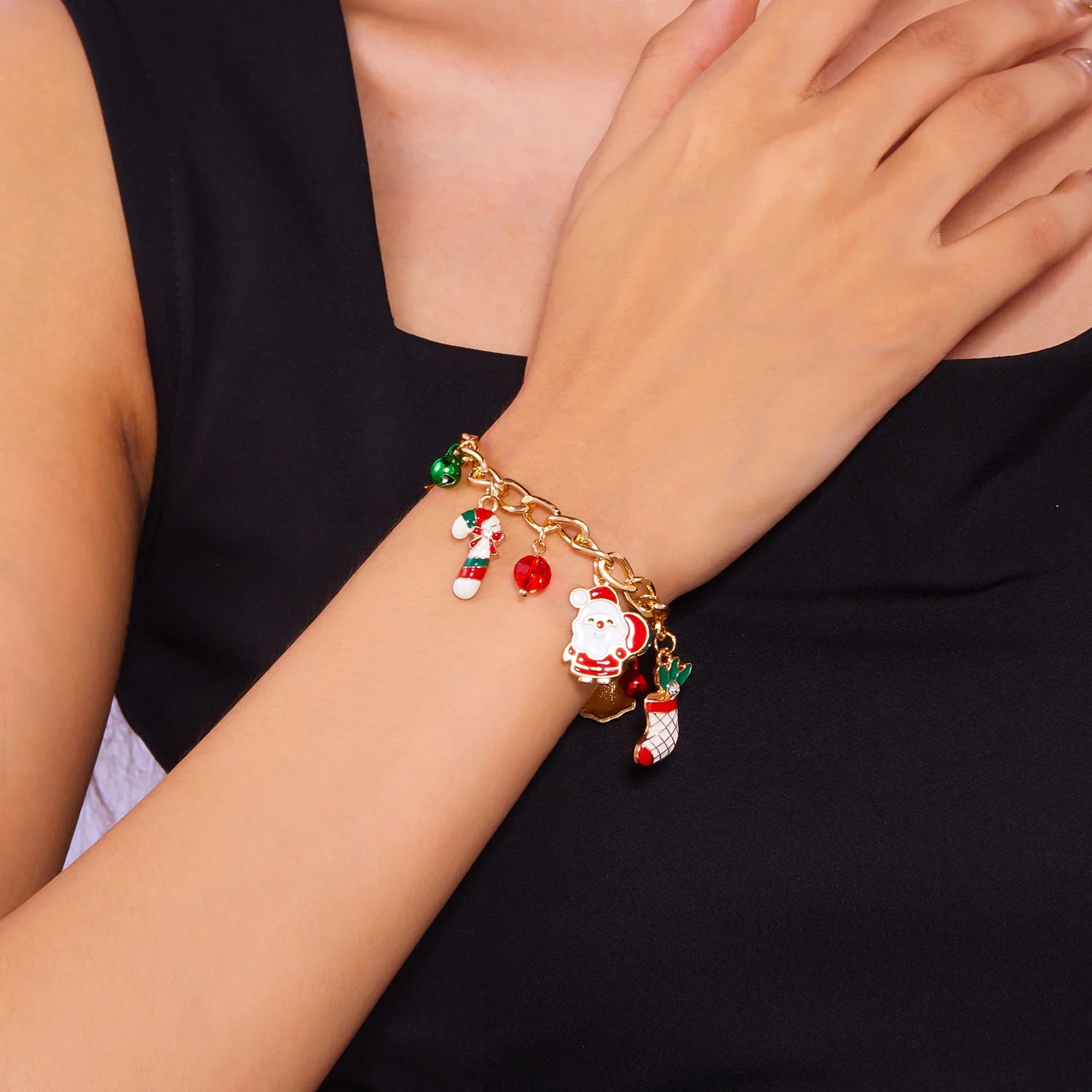 Fashion Christmas Chain Bracelet for Women Sweet Christmas Tree Snowflake Santa Claus Bell Bracelet Xmas Holiday Party Jewelry