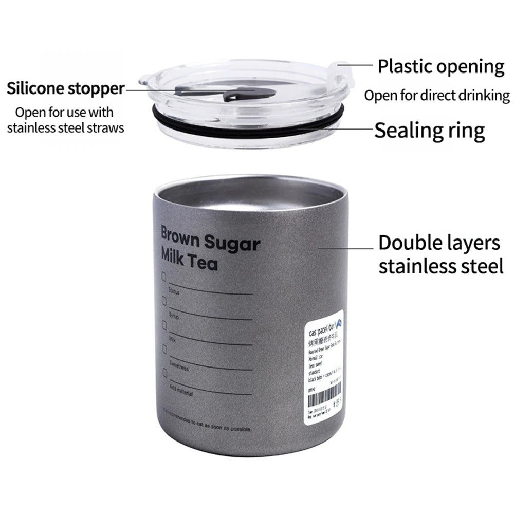 Coffee Cup Thermos 304 Stainless Steel Double -Layer Cooler Straw Cup Portable Reusable Ins Ice American Coffee Mug Water Bottle