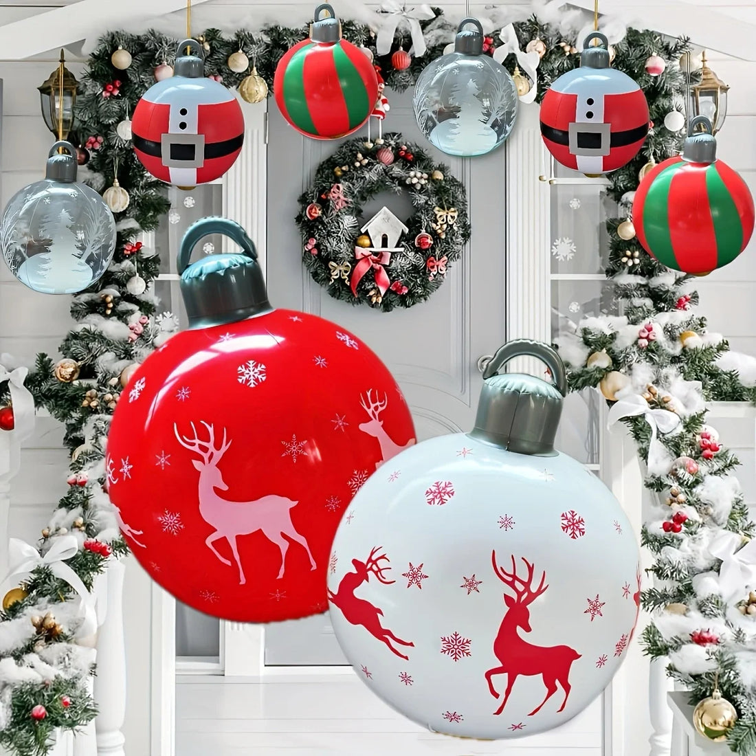 1 Pc 40Cm PVC Inflatable Christmas Decoration Ball Ornament. Christmas Outdoor Holiday Yard Lawn Porch Decoration