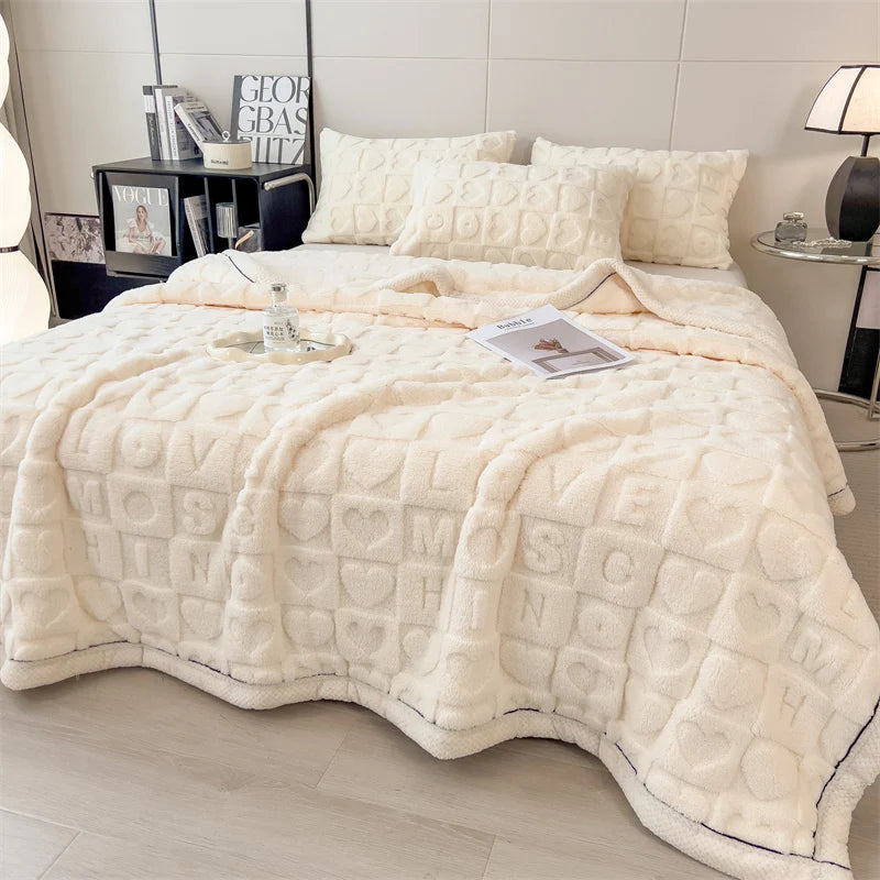 2024 New Tafu Velvet Love Pattern Embossed Napping Blanket Soft, Comfortable, Warm AB Side Single Double Person Blankets Quilt