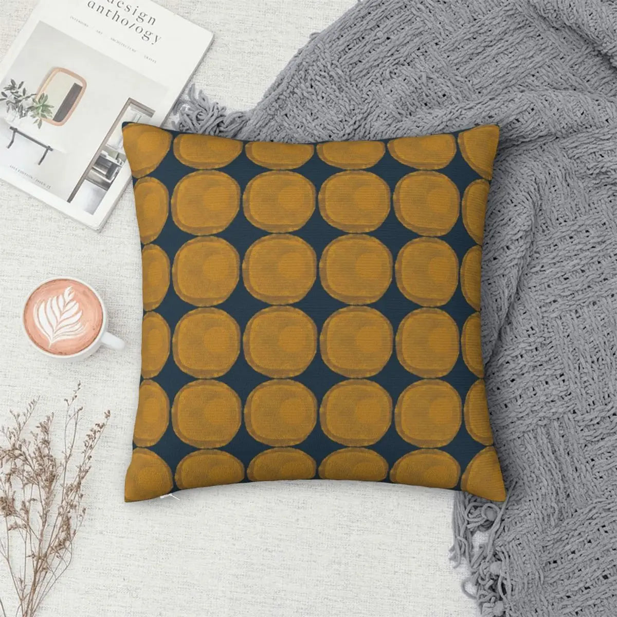 Nucleus Minimalist Organic Dot in Mustard Pillowcase Polyester Linen Velvet Creative Zip Decor Home Cushion Cover