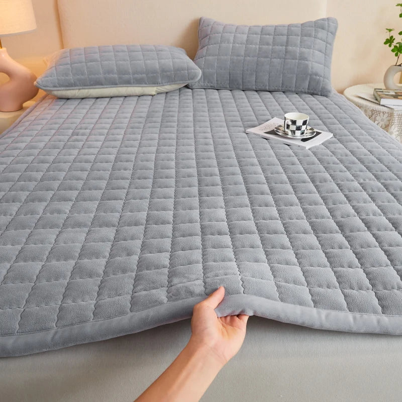 Quilted Mattresses Thickened Bedsheet Матрас Топпер Velvet Mattress Topper Skin-Friendly Bed Linen Blue Mattress(No Pillowcase)