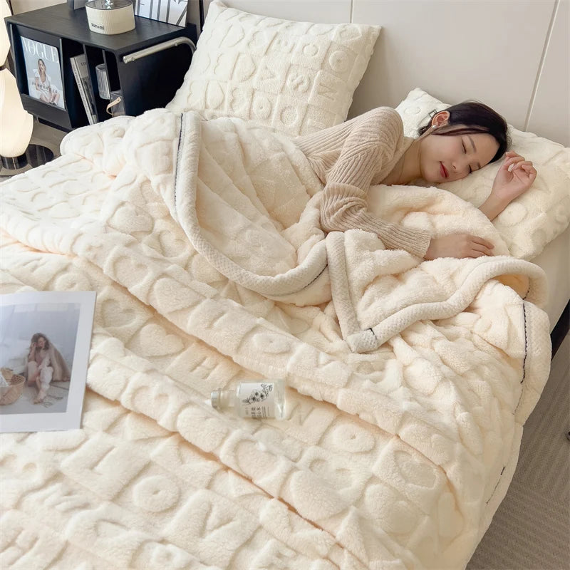 2024 New Tafu Velvet Love Pattern Embossed Napping Blanket Soft, Comfortable, Warm AB Side Single Double Person Blankets Quilt