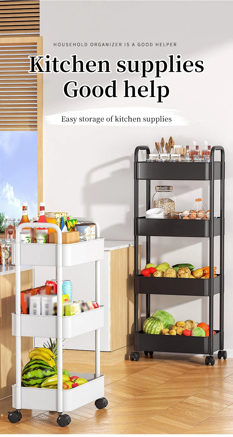 Mobile Storage Rack Trolley Bedroom Multi-Layer Storage Racks Organizer Household Kitchen Multifunctional Cart with Wheels Shelf