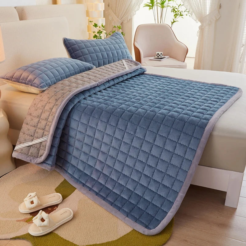 Quilted Mattresses Thickened Bedsheet Матрас Топпер Velvet Mattress Topper Skin-Friendly Bed Linen Blue Mattress(No Pillowcase)