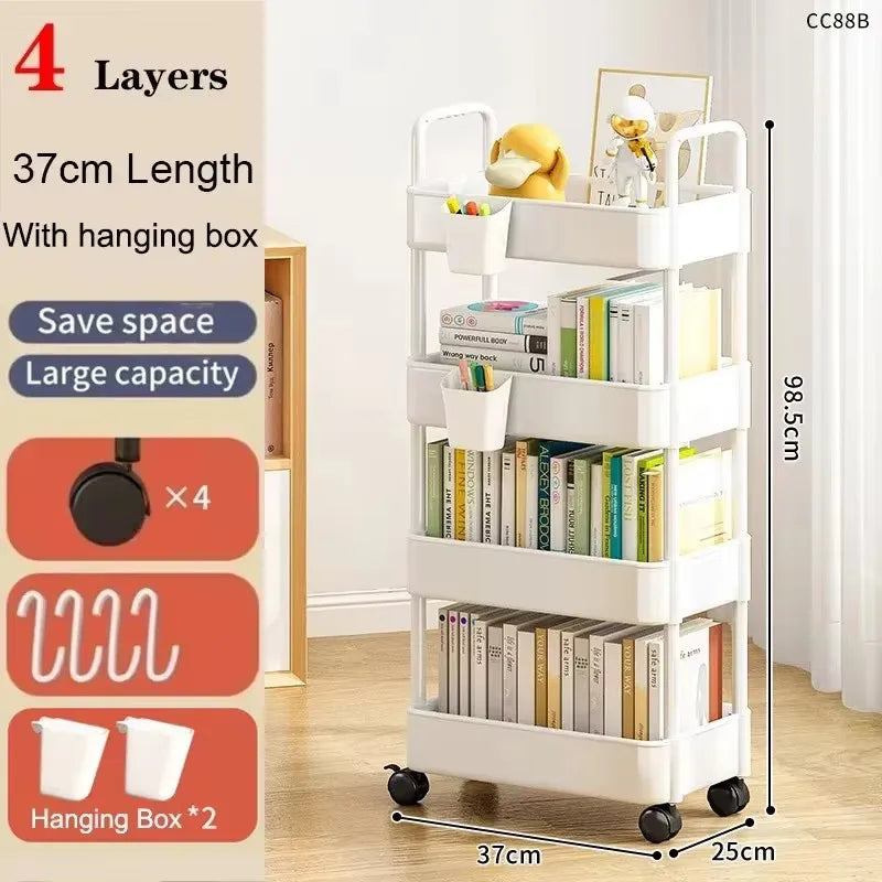 Mobile Storage Rack Trolley Bedroom Multi-Layer Storage Racks Organizer Household Kitchen Multifunctional Cart with Wheels Shelf