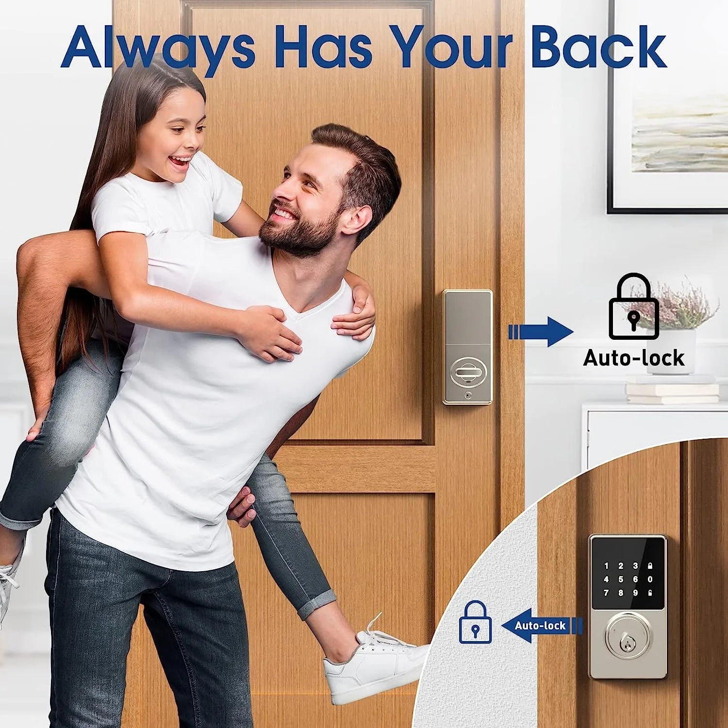 Smart Lock with Password, Keyless Entry Door Lock with Touchscreen Keypads, Easy to Install, App Unlock, 50 User Codes