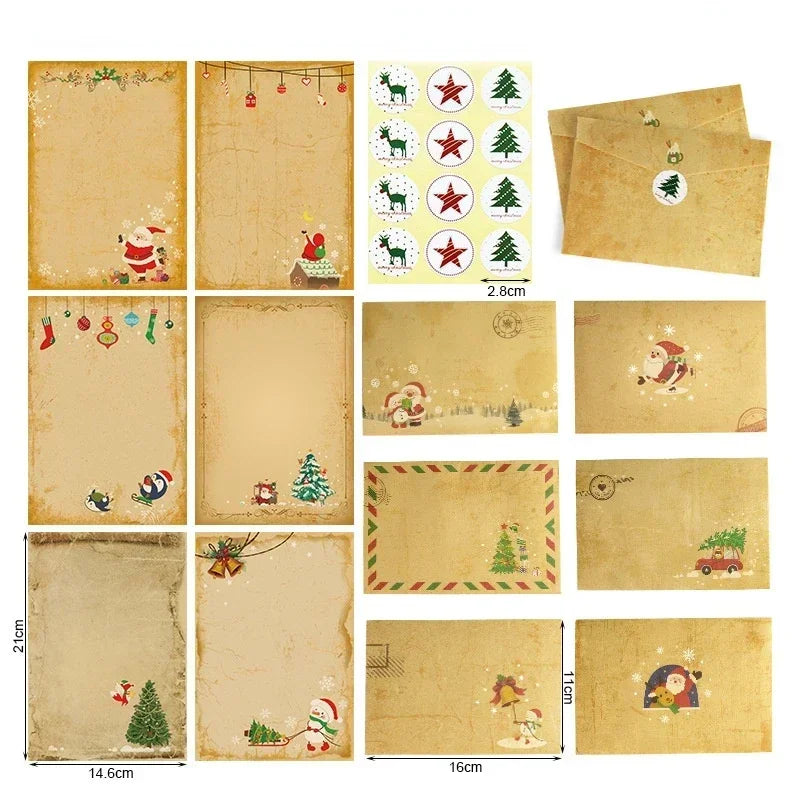 Vintage Christmas Kraft Letter Paper Santa Claus Snowman Envelope Letter Pad DIY Greeting Card Xmas New Year Party Supplies