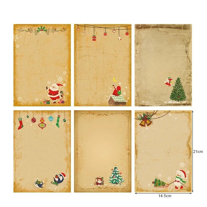 Vintage Christmas Kraft Letter Paper Santa Claus Snowman Envelope Letter Pad DIY Greeting Card Xmas New Year Party Supplies