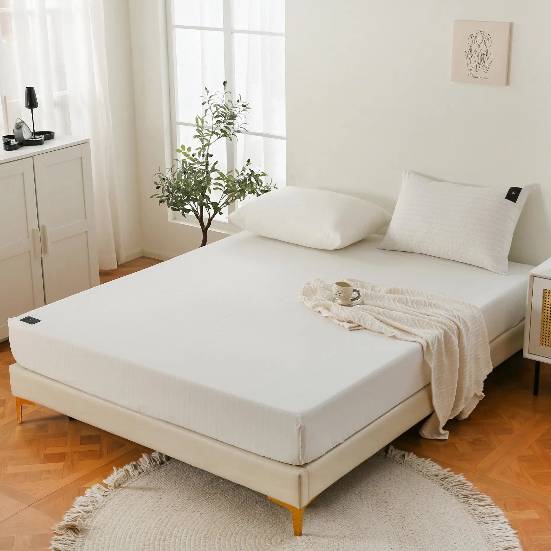 Sleep Better Organic Cotton Silver Earthing Grounding King Size Fitted Bed Sheet Include a Local Plug