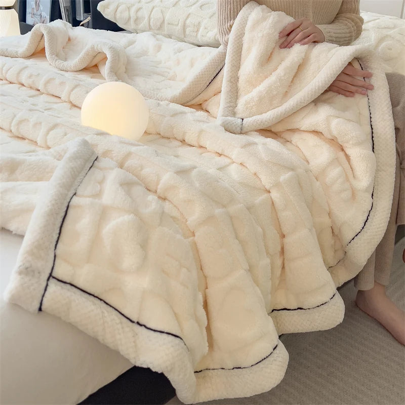 2024 New Tafu Velvet Love Pattern Embossed Napping Blanket Soft, Comfortable, Warm AB Side Single Double Person Blankets Quilt