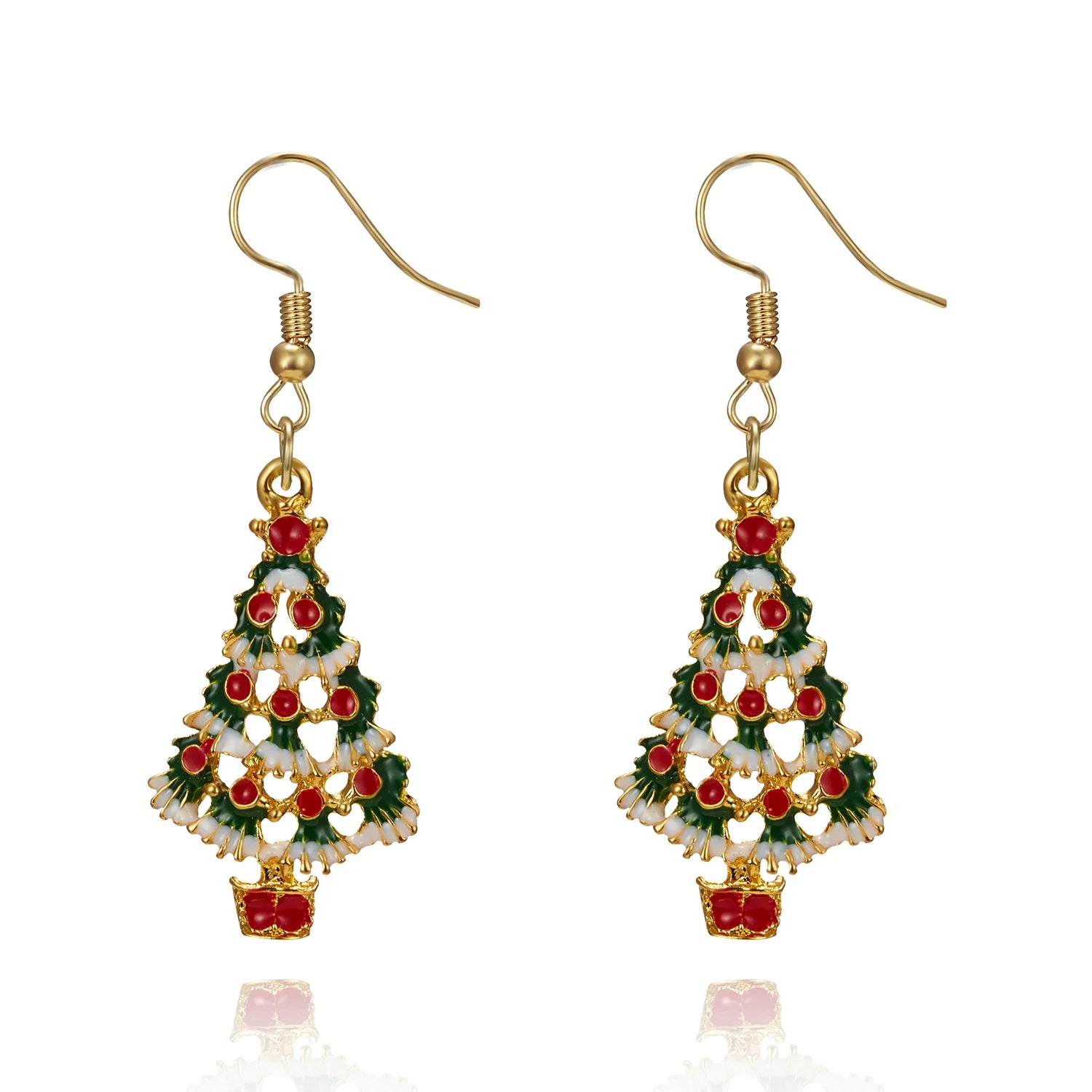 Fashion Christmas Tree Zircon Crystal Star Silver Color Earrings Stud Dangle Xmas Jewelry Women Party Gift