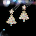 Fashion Christmas Tree Zircon Crystal Star Silver Color Earrings Stud Dangle Xmas Jewelry Women Party Gift