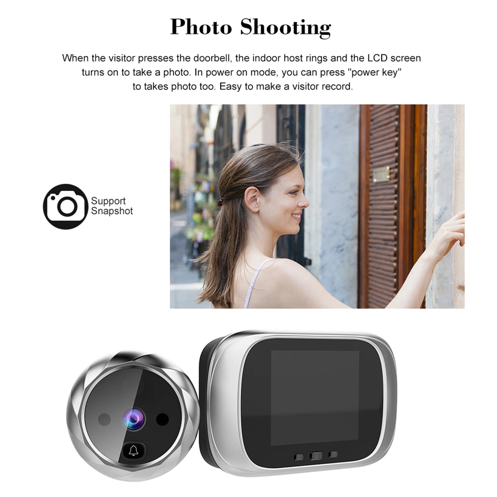 Digital Door Viewer Peephole Door Camera Doorbell 2.8-Inch Night Vision Photo Shooting Digital Door Monitoring for Home Security