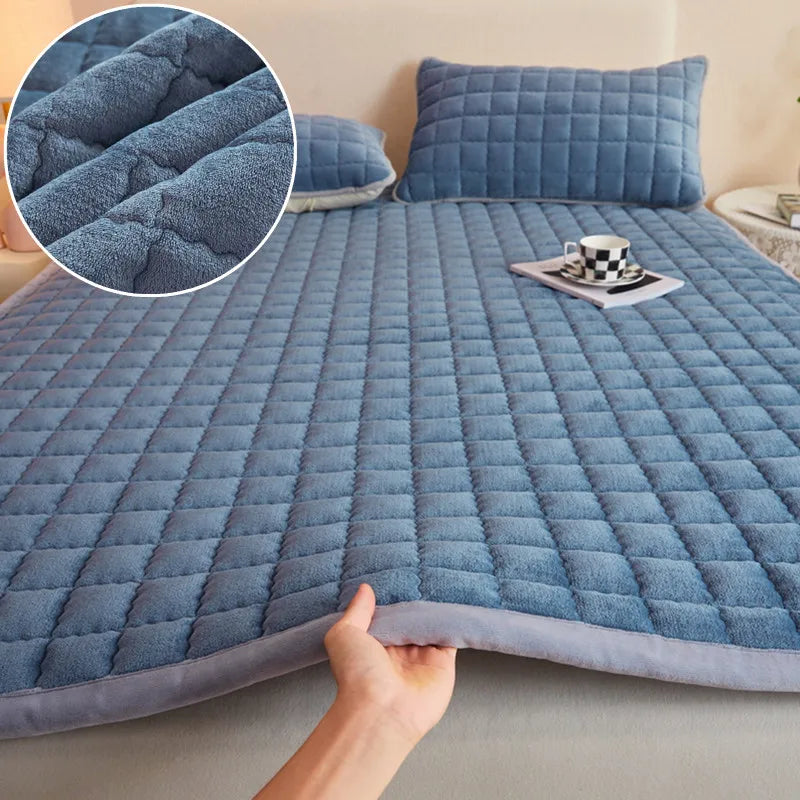 Quilted Mattresses Thickened Bedsheet Матрас Топпер Velvet Mattress Topper Skin-Friendly Bed Linen Blue Mattress(No Pillowcase)