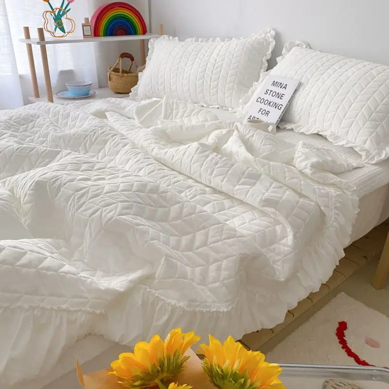 Korean Style Quilted Summer Quilt Blanket Lightweight Cooling Air-Conditioning Comforter Quilt Soft Thin Quilt Machine Washable