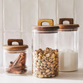 650/1100/1800Ml Glass Food Storage Tank with Wooden Lid Kitchen Coffee Beans Candy Tea Grains Canister Home Snacks Storage Jar