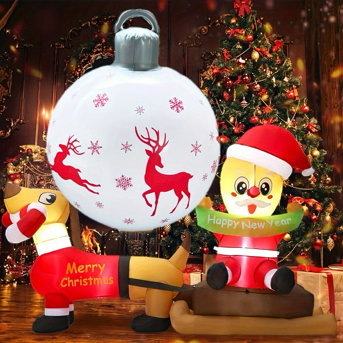 1 Pc 40Cm PVC Inflatable Christmas Decoration Ball Ornament. Christmas Outdoor Holiday Yard Lawn Porch Decoration