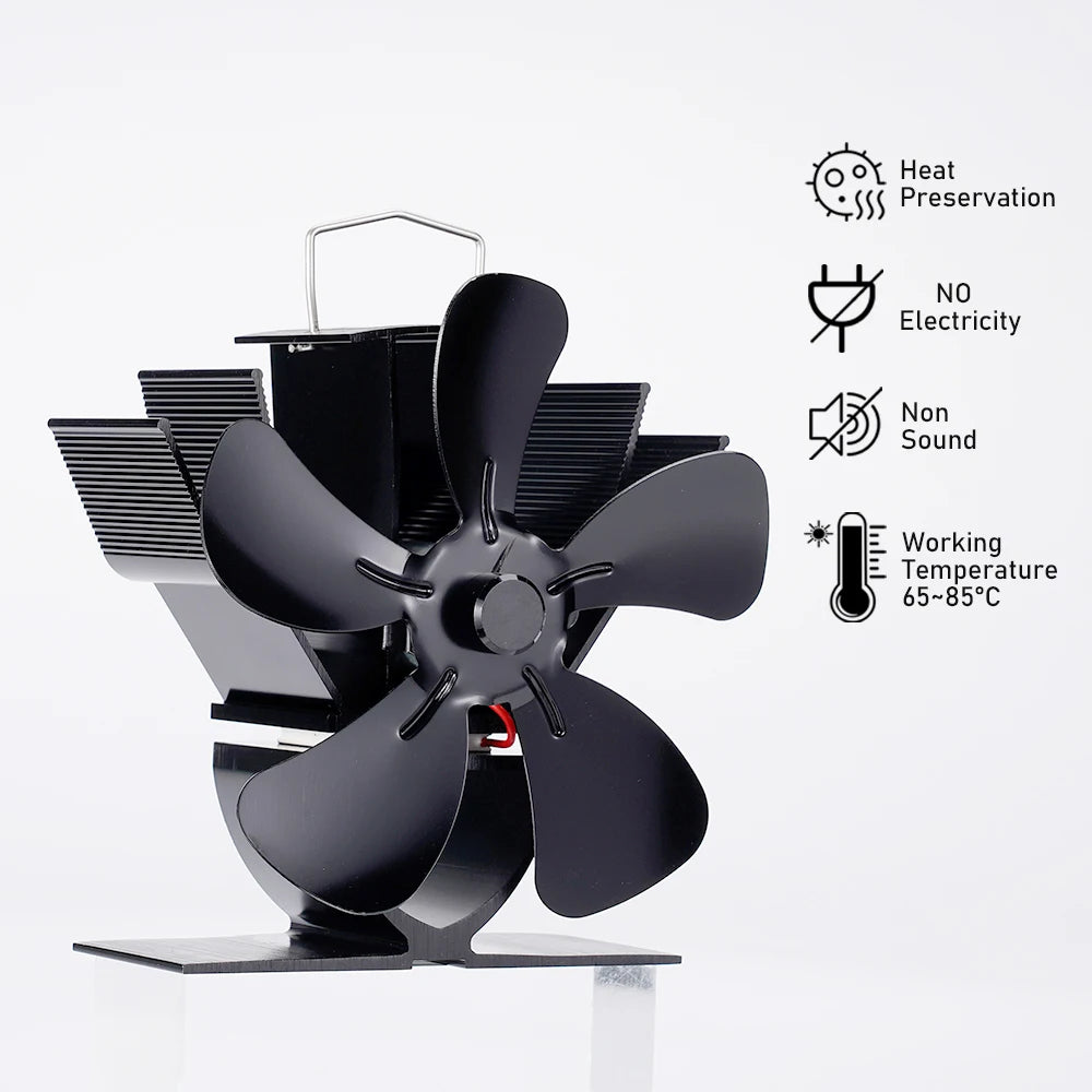 Mini Stove Fan Heat Powered Fireplace Fan Log Wood Burner Eco-Fan Quiet 5 Blade Fireplace Fan Home Winter Warm Heat Distribution