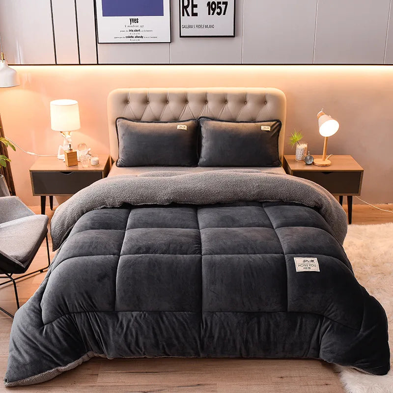 Double Duvet Velvet Quilt Stitch Very Warm Winter Duvet Lamb Cashmere Wool Quilting Blanket Thicken Bed Comforters Queen