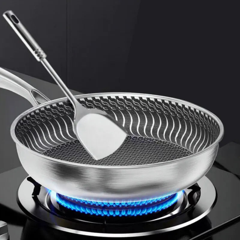 Whole Body Tri-Ply Stainless Steel Frying Pan 316 Stainless Steel Wok Pan Double-Sided Honeycomb Skillet Suitable for All Stove