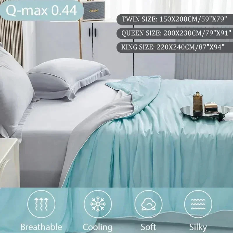 Cooling Blanket for Bed Silky Air Condition Comforter Lightweight Cooled Summer Quilt with Double Side Cold & Cooling Fabric