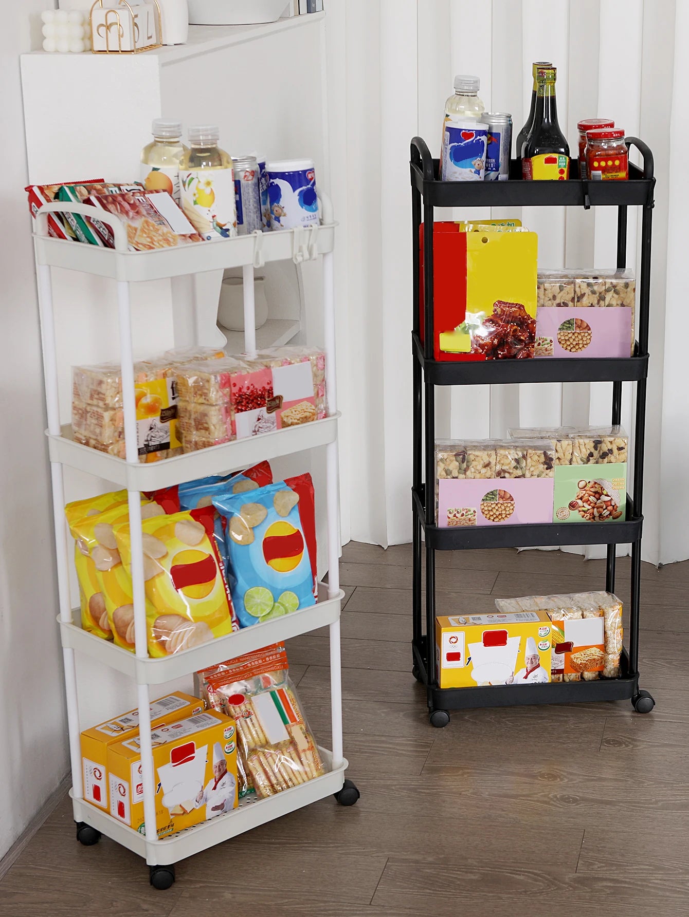 Household Multi-Layer Small Cart Storage Rack Floor to Floor Kitchen Bedroom Bathroom Storage Rack Storage Rack with Wheels