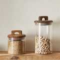 650/1100/1800Ml Glass Food Storage Tank with Wooden Lid Kitchen Coffee Beans Candy Tea Grains Canister Home Snacks Storage Jar