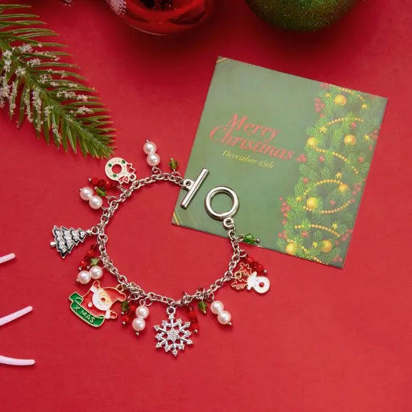 Fashion Christmas Chain Bracelet for Women Sweet Christmas Tree Snowflake Santa Claus Bell Bracelet Xmas Holiday Party Jewelry