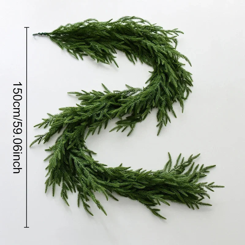 6/9 Ft Christmas Norfolk Pine Dense Garland Artificial Greenery Real Touch Garland for Holiday Mantle Fireplace Table Home Decor