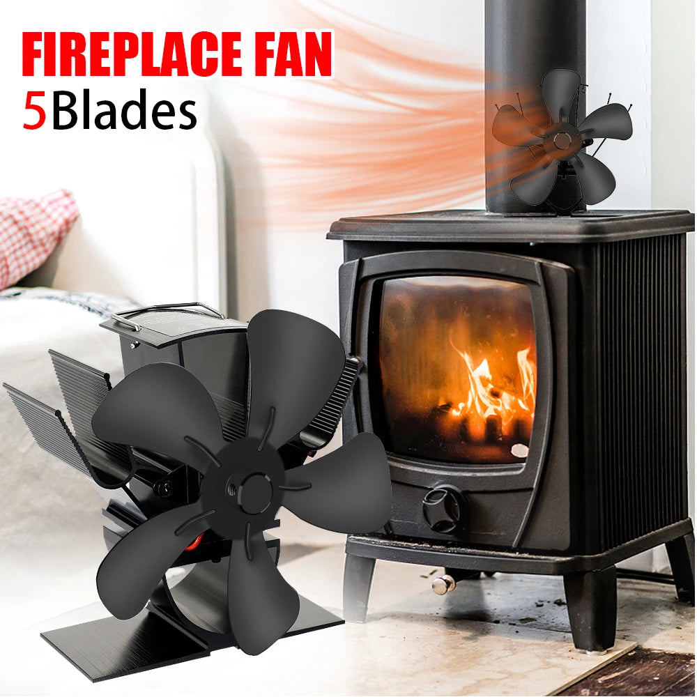 Mini Stove Fan Heat Powered Fireplace Fan Log Wood Burner Eco-Fan Quiet 5 Blade Fireplace Fan Home Winter Warm Heat Distribution