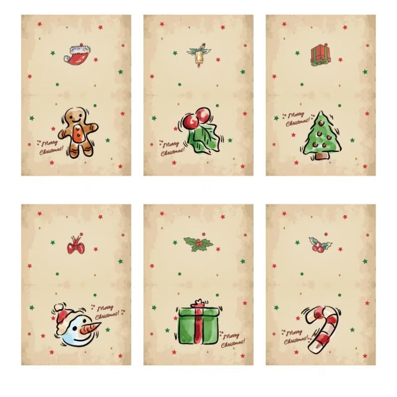 1/6Pcs New Vintage Merry Christmas Greeting Cards with Envelopes and Sticker Holiday Greeting Cards Assortment