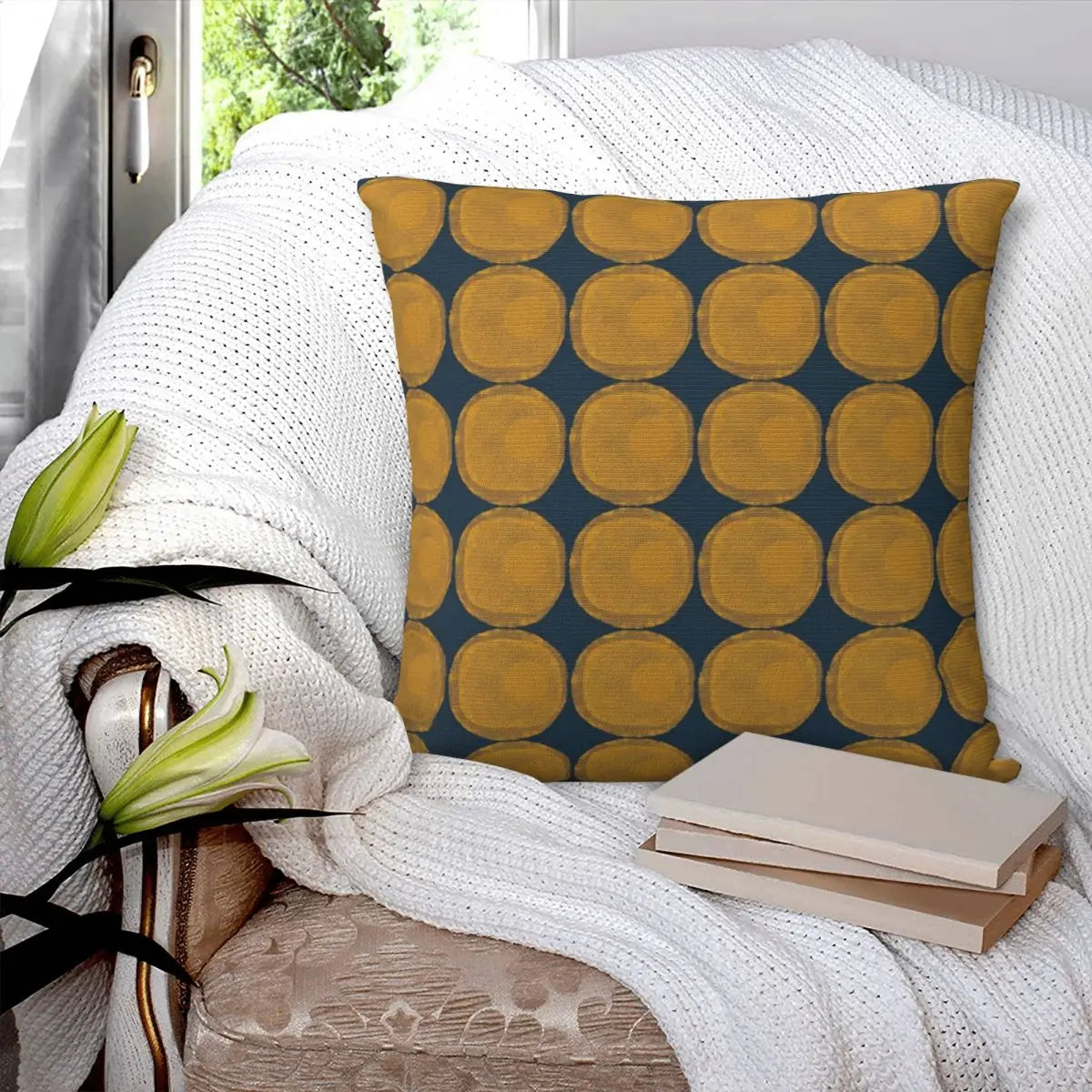 Nucleus Minimalist Organic Dot in Mustard Pillowcase Polyester Linen Velvet Creative Zip Decor Home Cushion Cover